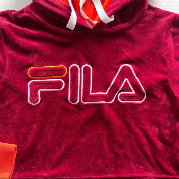 Fila Women's Antonella Crop Velour Hoodie (Tibetan Red/Cherry Tomato, Small) - Picture 5 of 9